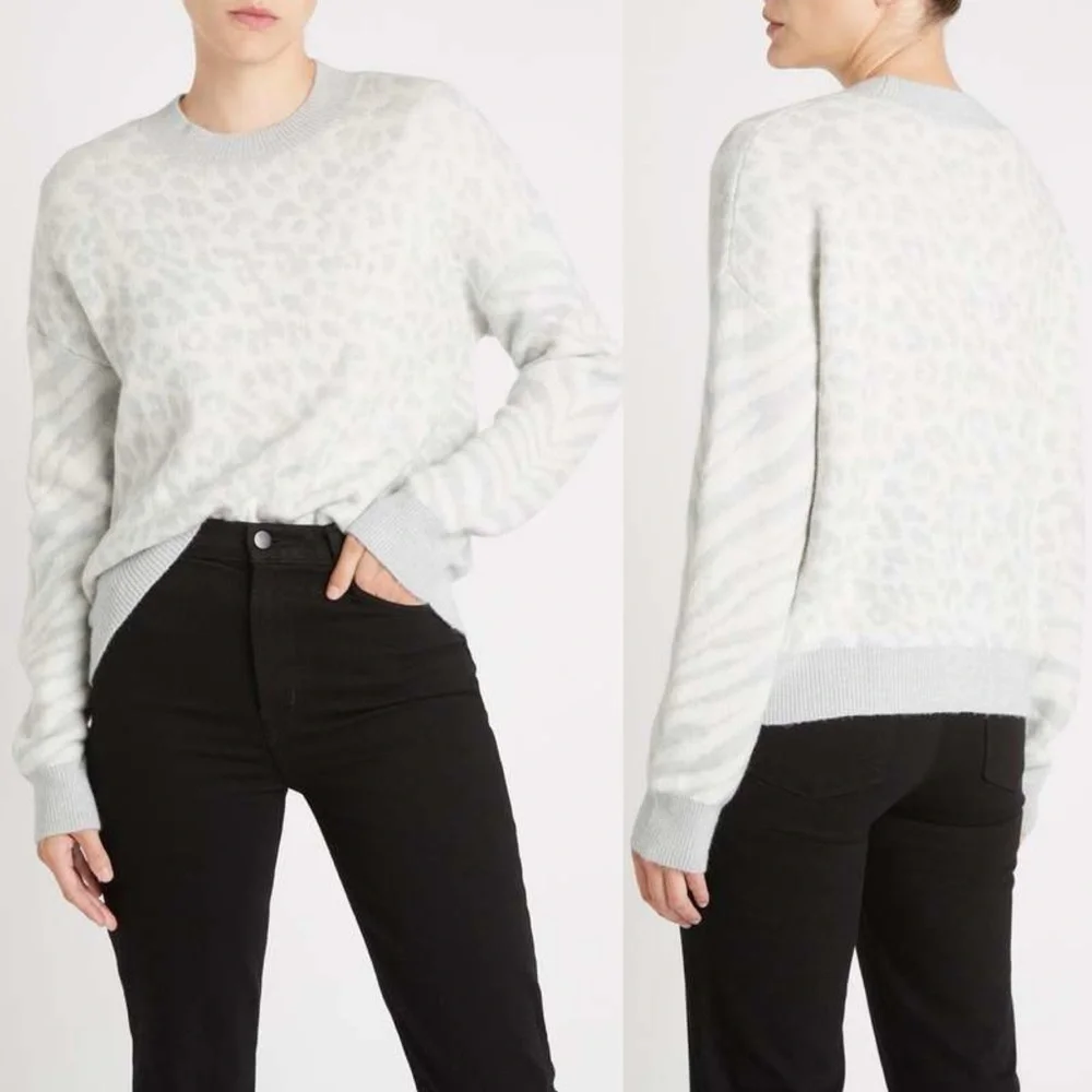 RAILS Lana Mixed Animal Print Ivory Gray Sweater S - Picture 2 of 10